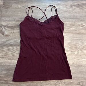 No Boundaries Burgundy Lace Trim Cami Top